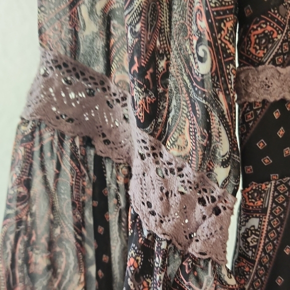 Free People Black and Pink Paisley Long Sleeve Dress - Picture 4 of 6